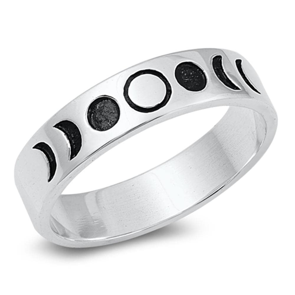 Lunar Moon Phases Science Space Nature Ring .925 Sterling Silver Band Size 7