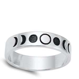 Lunar Moon Phases Science Space Nature Ring .925 Sterling Silver Band Size 7