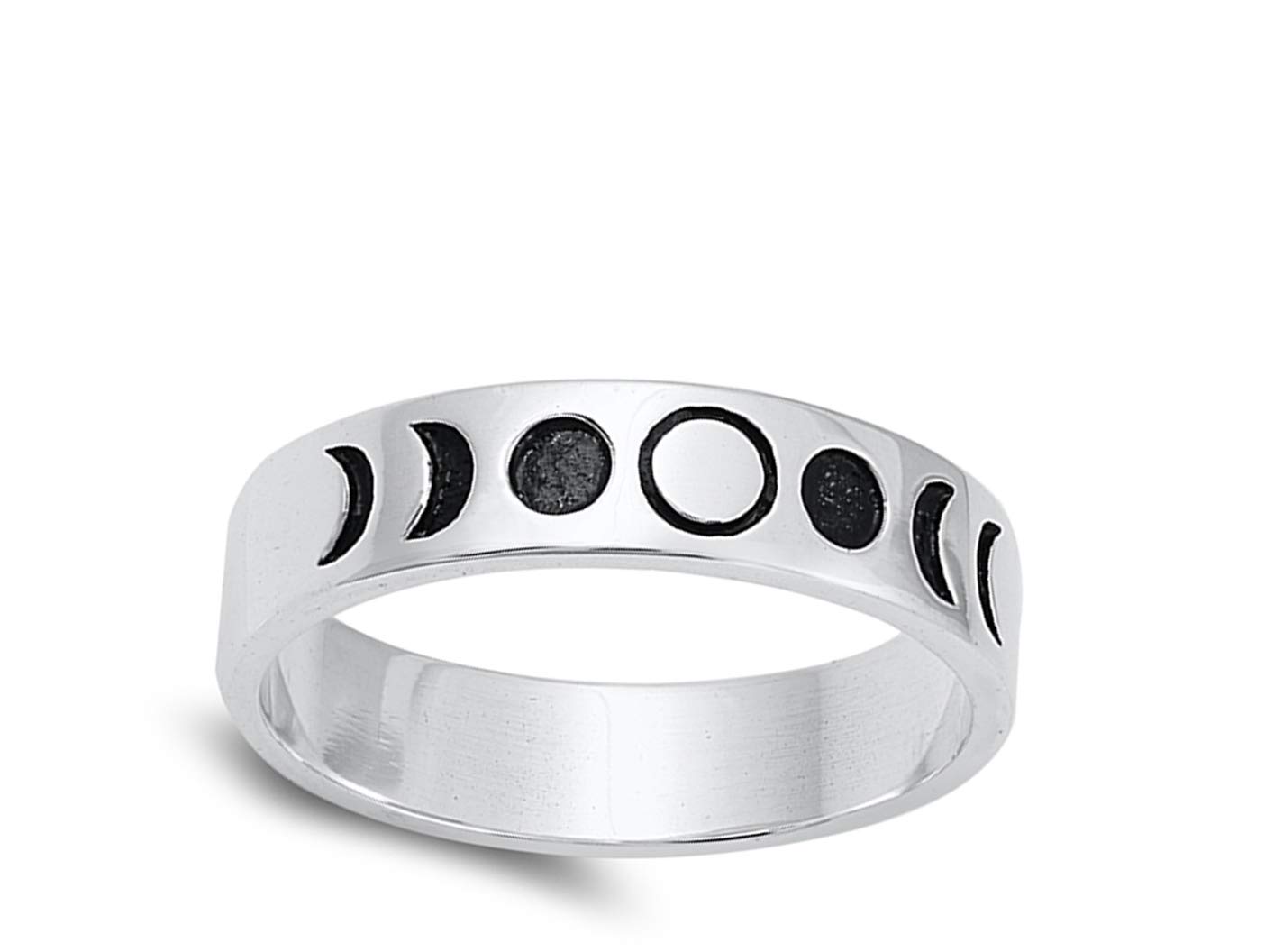 Lunar Moon Phases Science Space Nature Ring .925 Sterling Silver Band Size 7