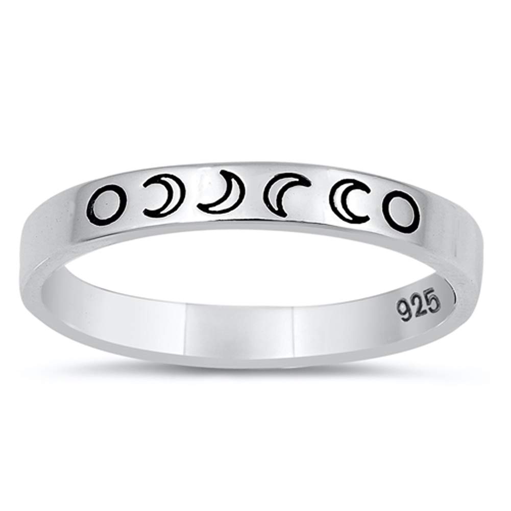 Lunar Moon Phases Science Nature Space Ring .925 Sterling Silver Band Size 7