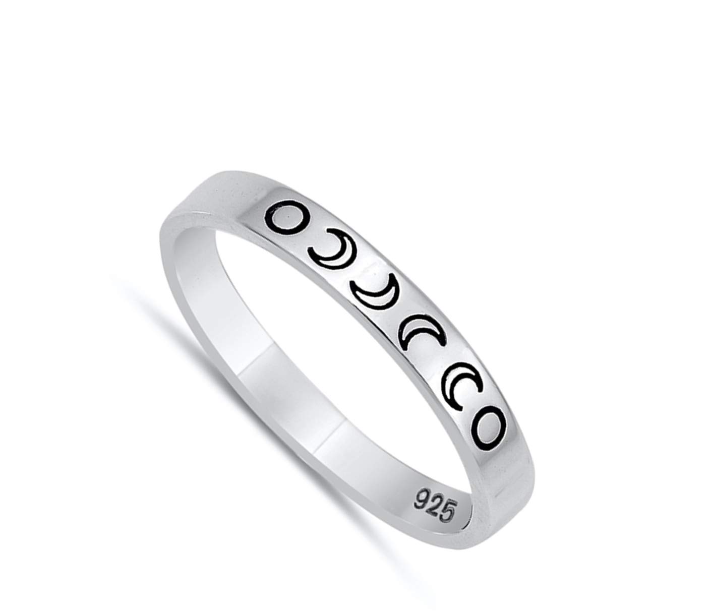 Lunar Moon Phases Science Nature Space Ring .925 Sterling Silver Band Size 7