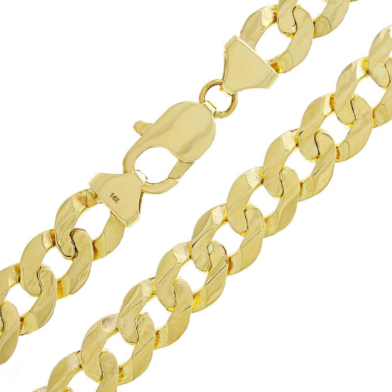 14K Real Genuine Solid Gold 9MM Extra Wide Flat Cuban Link Chain, Made in California,8"