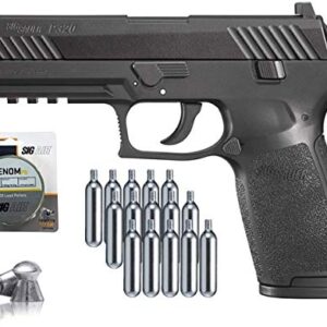 SIG Sauer P320 Airgun .177 Cal 30 Rd with CO2 12 Gram (15 Pack) and 500 Lead Pellets Bundle (Black)