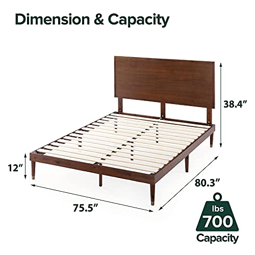 ZINUS Raymond Wood Platform Bed Frame with Adjustable Wood Headboard, Solid Wood Foundation, Wood Slat Support, No Box Spring Needed, Easy Assembly, King, 80.3"L x 76"W x 38.4"H, Brown