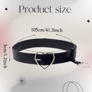 UTENEW Heart Shape Belts Wide Black Leather Waist Belt Women Jeans Pants Dresses with Alloy Buckle, Silver