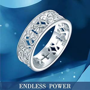 DAOCHONG Nickel-free 925 Sterling Silver Good Luck Irish Love Trinity Woven Celtic Knot Band Ring for Women Size 11 (11)