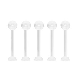 NewkeepsR 5pcs-14G(1.6mm) Thickness, 16mm(5/8'') Length, Bioplast Flexible Clear Tongue Ring Plastic Retainer, Unnoticeable Flat Labret Spacers