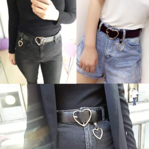 UTENEW Heart Shape Belts Wide Black Leather Waist Belt Women Jeans Pants Dresses with Alloy Buckle, Gold