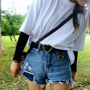 UTENEW Heart Shape Belts Wide Black Leather Waist Belt Women Jeans Pants Dresses with Alloy Buckle, Gold