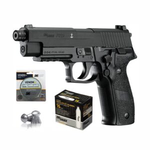 sig sauer p226 air pistol with co2 12 gram (15 pack) and 500 lead pellets bundle (black)