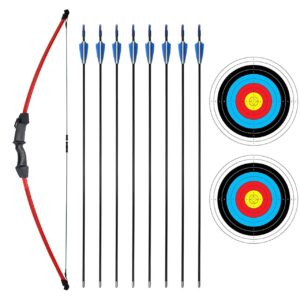 sinoart 45" recurve bow and arrow set for kids archery with 8 arrows target paper (red)