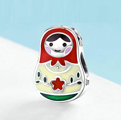 Matryoshka 925 Sterling Silver Russian Doll Charms Red Enamel Bead Charms Happy Mothers Day Christmas Charms for Pandora Bracelets Gifts for Her Mom Daughter Wife(Russian Doll Charms)