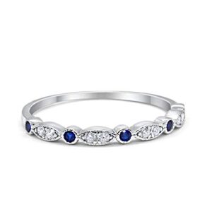 2mm half eternity wedding band art deco design round simulated blue sapphire cz 925 sterling silver, size-6