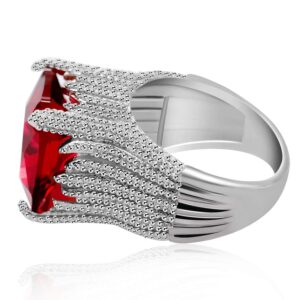 Uloveido Women's Rhodium Plated Volcanic Flame Design Big Red Statement Ring Cushion Cut Cubic Zirconia CZ Solitaire Rings Wedding Engagement for Women (Size 7) RA0414