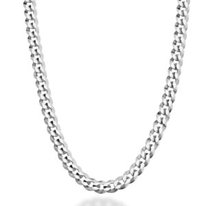 Miabella Solid 925 Sterling Silver Italian 5mm Diamond Cut Cuban Link Curb Chain Necklace for Women Men, Made in Italy (20 Inches)