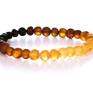 AMBERAGE Natural Baltic Amber Bracelet for Adults (Women/Men) - Hand made From Raw-Unpolished/Certified Baltic Amber Beads(6 Colors) (8, Raw-Unpolished Rainbow)