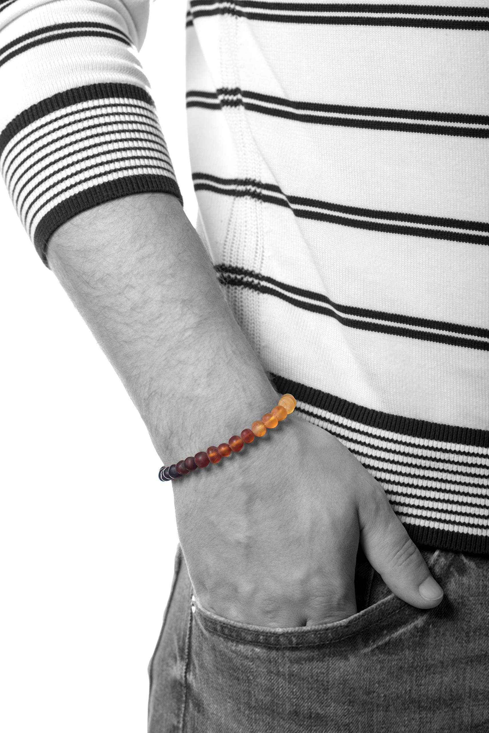 AMBERAGE Natural Baltic Amber Bracelet for Adults (Women/Men) - Hand made From Raw-Unpolished/Certified Baltic Amber Beads(6 Colors) (8, Raw-Unpolished Rainbow)