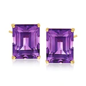 ross-simons 10.00 ct. t.w. emerald-cut amethyst stud earrings in 14kt yellow gold