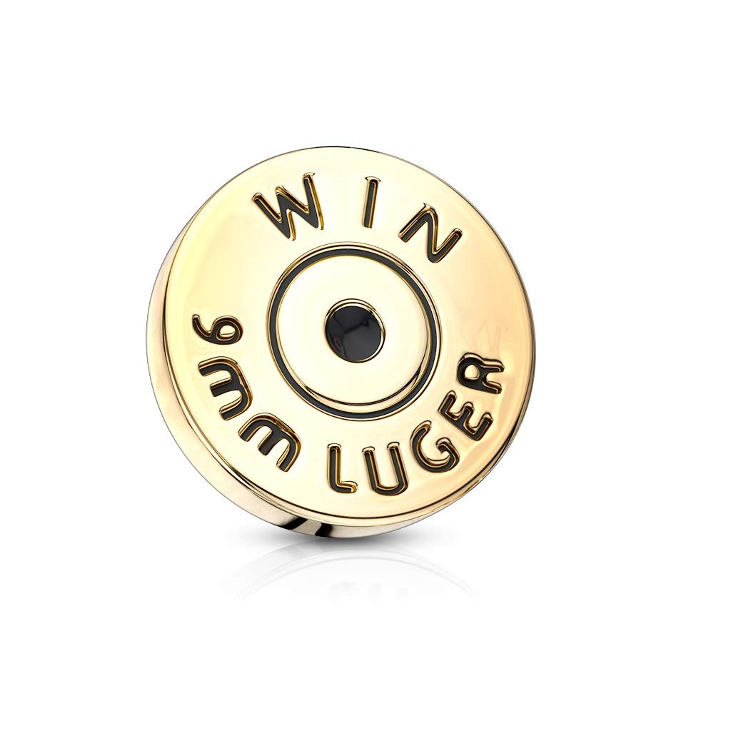 Pierced Owl 316L Surgical Steel Winchester 9mm Luger Bullet Back Casing Internally Threaded Dermal Anchor Top