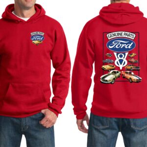 Ford Mustang V8 Collection Front and Back Hoodie, Red Large