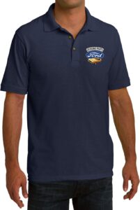 ford mustang genuine parts pocket print pique polo, navy xl