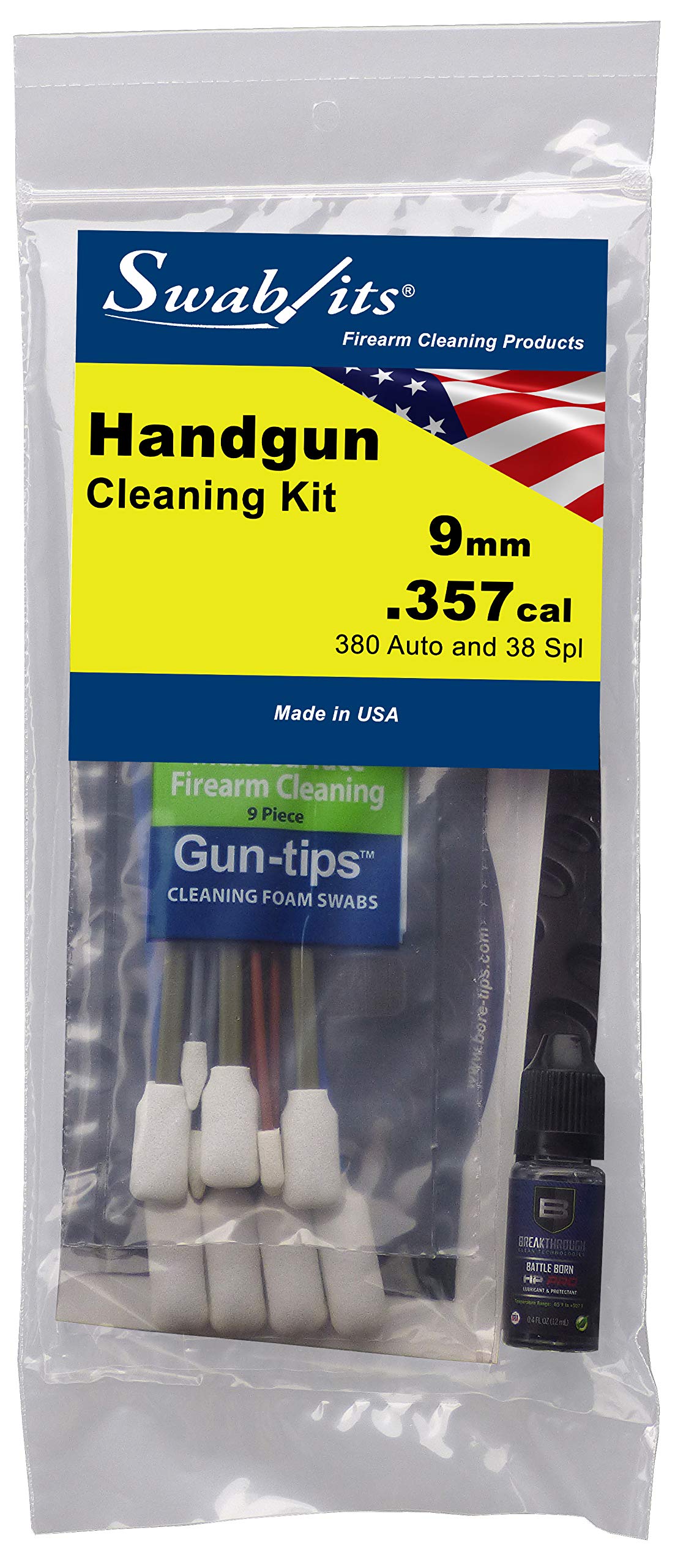 SWAB-ITS 9mm/.357cal/38spl/380auto Handgun Firearm Cleaning Kit 357 Caliber - Made in The USA