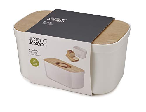 Joseph Joseph Bread Box with Removable Bamboo Cutting Board,White