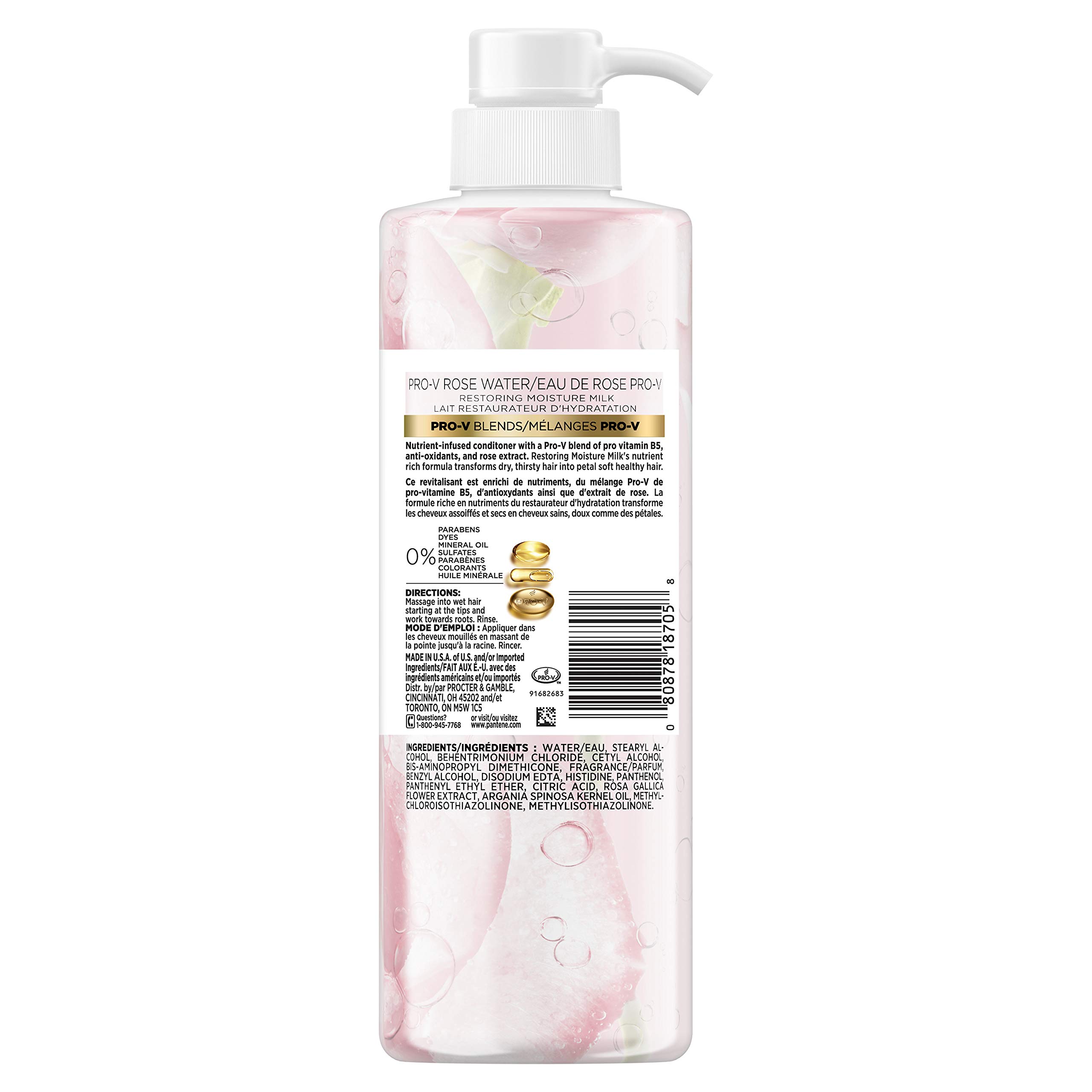 Pantene Sulfate Free Conditioner, Paraben and Dye Free, Pro-V Blends Soothing Rose Water, 17.9 fl oz