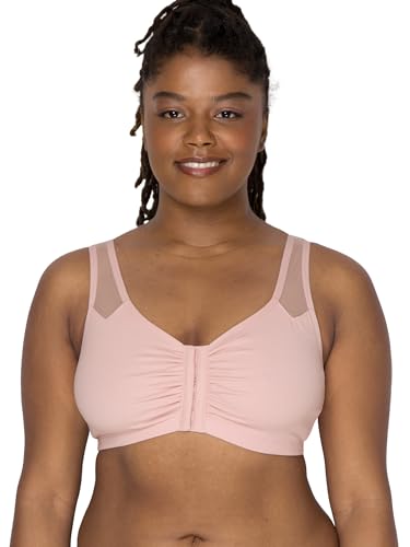 Fruit of the Loom Women's Comfort Front Close Sport Bra with Mesh Straps, Blushing Rose, 36