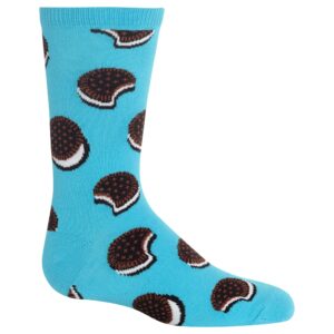 hot sox boys food novelty crew casual sock, sandwich cookie (sky blue), 6 12 us