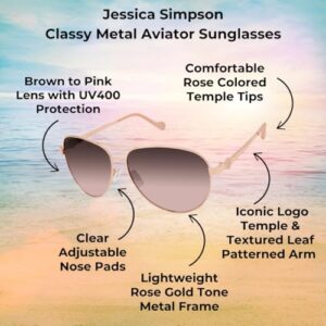 Jessica Simpson Women's J5702 Elegant Metal Aviator Pilot Sunglasses with UV400 Protection- Glamorous Lightweight Sunglasses for Women, 61mm