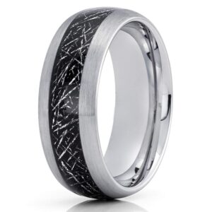 meteorite tungsten wedding band - silver tungsten ring - meteorite ring (9.5)