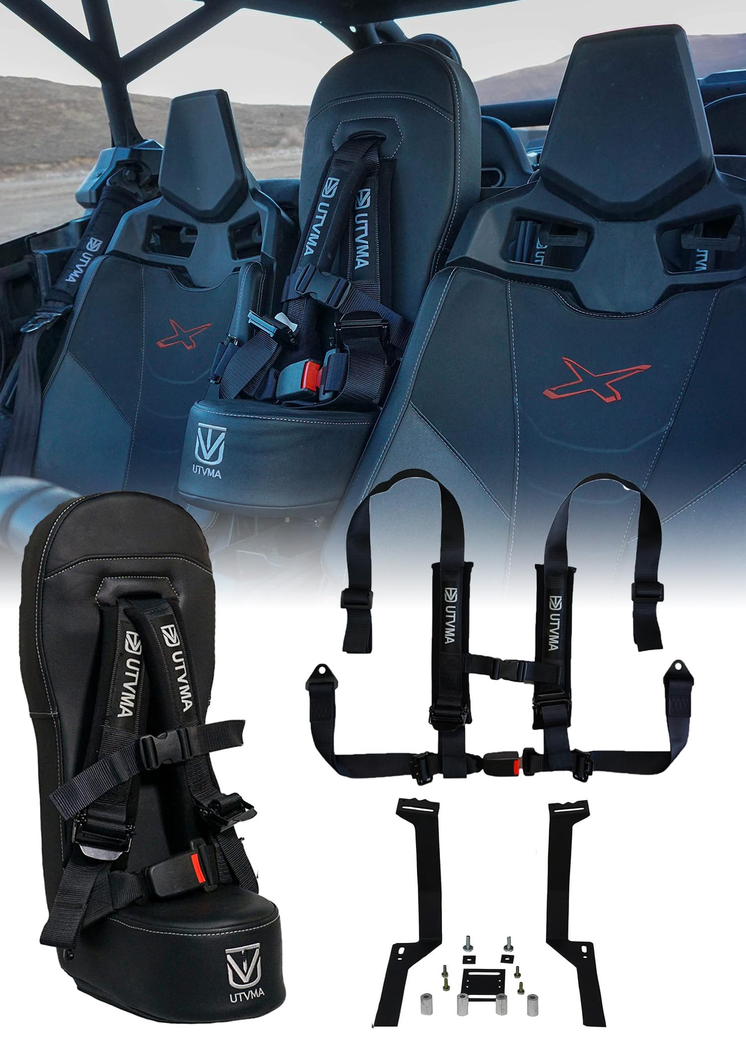 UTVMA Maverick X3/X3 MAX Bump Seat with 4-point Harness | Center Seat | Middle Seat | Kid Seat | Hump Seat