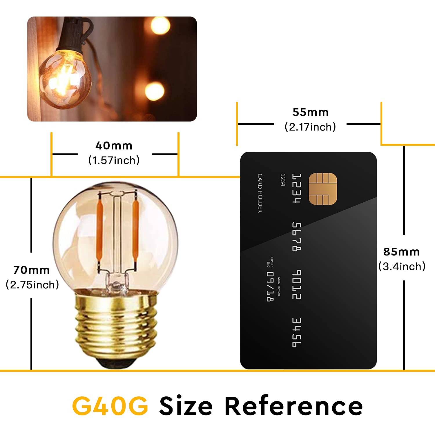 G40 Edison LED Filament Mini Globe Light Bulbs 1W Equivalent to 10Watt Incandescent - E26 Screw Base Led Bulbs Ultra Warm White 2200K Decorative Lighting Non Dimmable Amber Glass