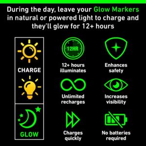 GLO-X Round Glow Markers -Pack of 4 - Powerful Glow in The Dark Camping Accessories for Tent Campers- Solar Powered Markers 12+ Hours Illumination