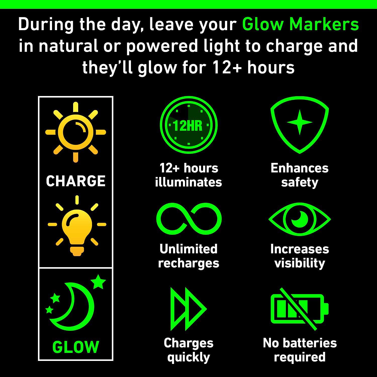 GLO-X Round Glow Markers -Pack of 4 - Powerful Glow in The Dark Camping Accessories for Tent Campers- Solar Powered Markers 12+ Hours Illumination