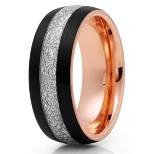 rose gold tungsten wedding band - meteorite wedding band - black (10.5)