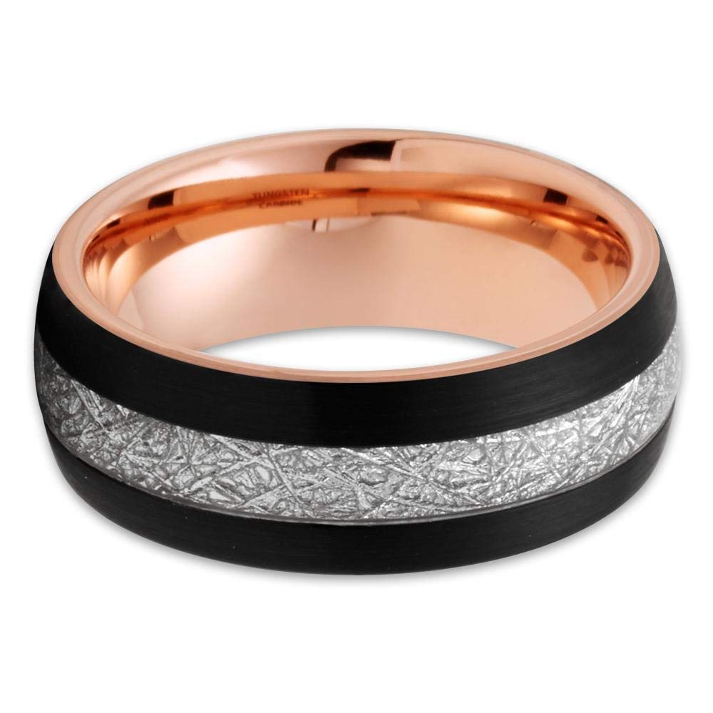 Rose Gold Tungsten Wedding Band - Meteorite Wedding Band - Black (10.5)