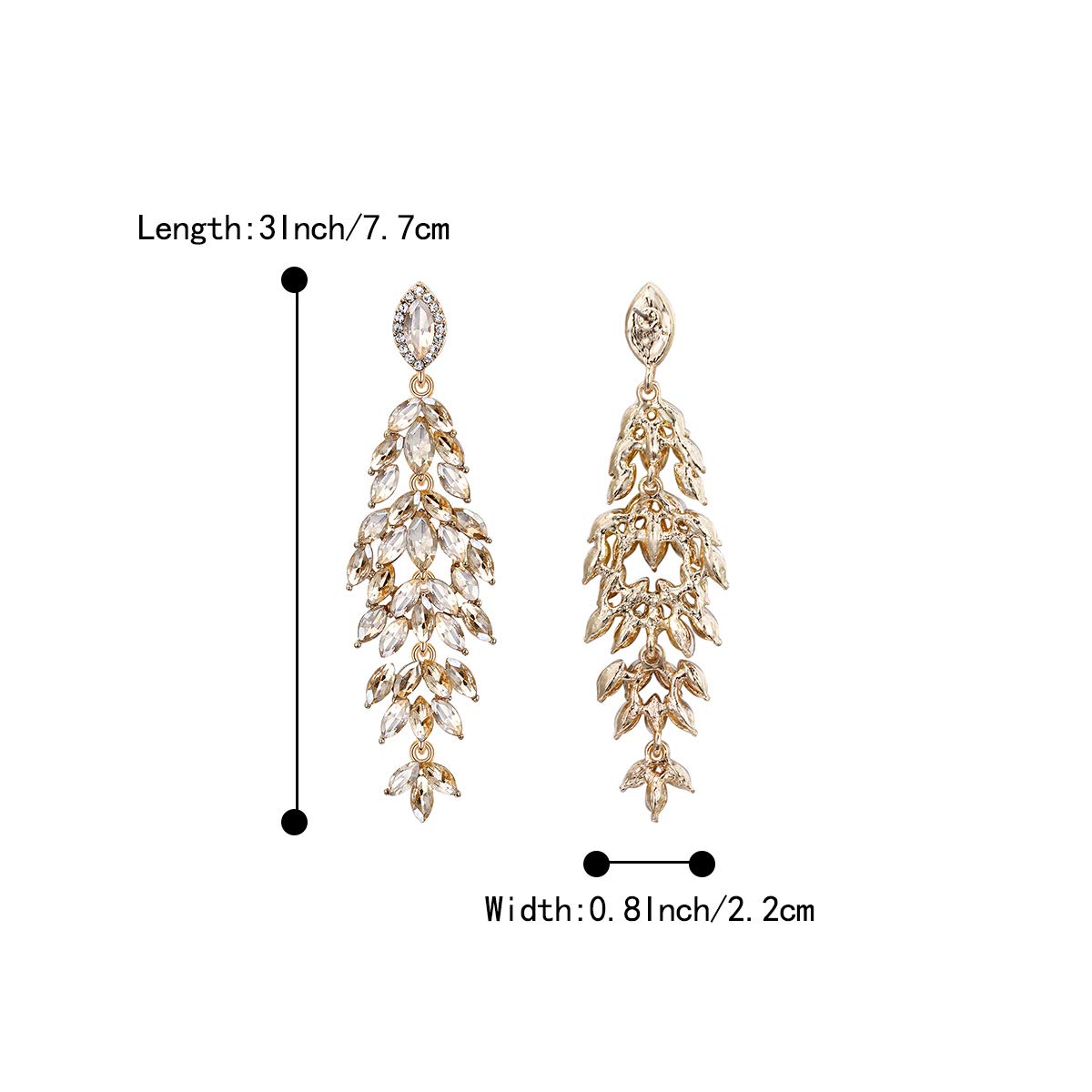 BriLove Women's Wedding Bridal Crystal Multi Marquise-Shape Leaf Cluster Chandelier Dangle Earrings Champagne Gold-Toned