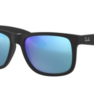 Ray-Ban Justin Non-Polarized Sunglasses, BLACK RUBBER Frame GREEN MIRROR BLUE Lenses, 55mm