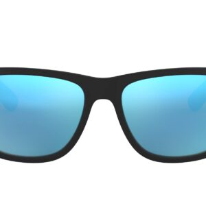 Ray-Ban Justin Non-Polarized Sunglasses, BLACK RUBBER Frame GREEN MIRROR BLUE Lenses, 55mm