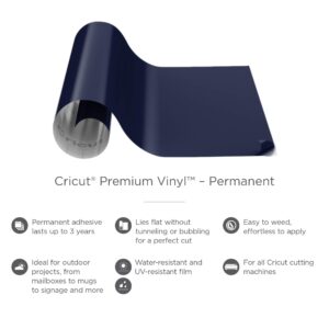 Cricut Premium Permanent Vinyl, Blue (12" x 48") - Compatible with Maker & Explore Machines, Long Lasting, UV & Water-Resistant, Indoor + Outdoor Projects