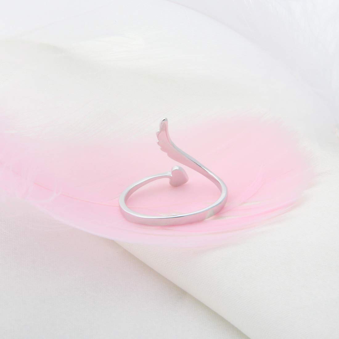 WUSUANED Open Adjustable Guardian Angel Wing Heart Finger Ring Fashion Exquisite Jewelry for Women (angel wing ring)