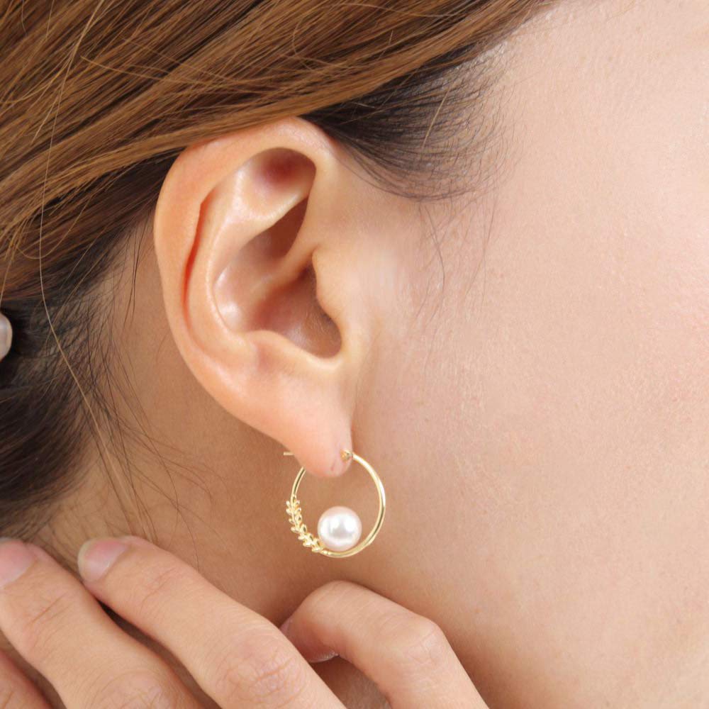 Japanese 7.0mm Akoya Cultured Pearl Hoop Earrings for Women with 18K Yellow Gold | Elegant Design Excellent Gift | Pearl Earrings hoops