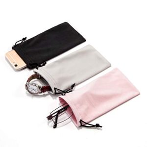 Drawstring Soft Glasses Pouch Linen- Fabric 3 Pack Storage Phone Pouch Microfiber Sunglasses Case Storage Eyeglasses Pouch Cleaning Cloth Pink Sunglass Sleeve