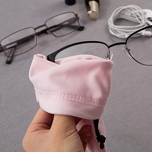 Drawstring Soft Glasses Pouch Linen- Fabric 3 Pack Storage Phone Pouch Microfiber Sunglasses Case Storage Eyeglasses Pouch Cleaning Cloth Pink Sunglass Sleeve