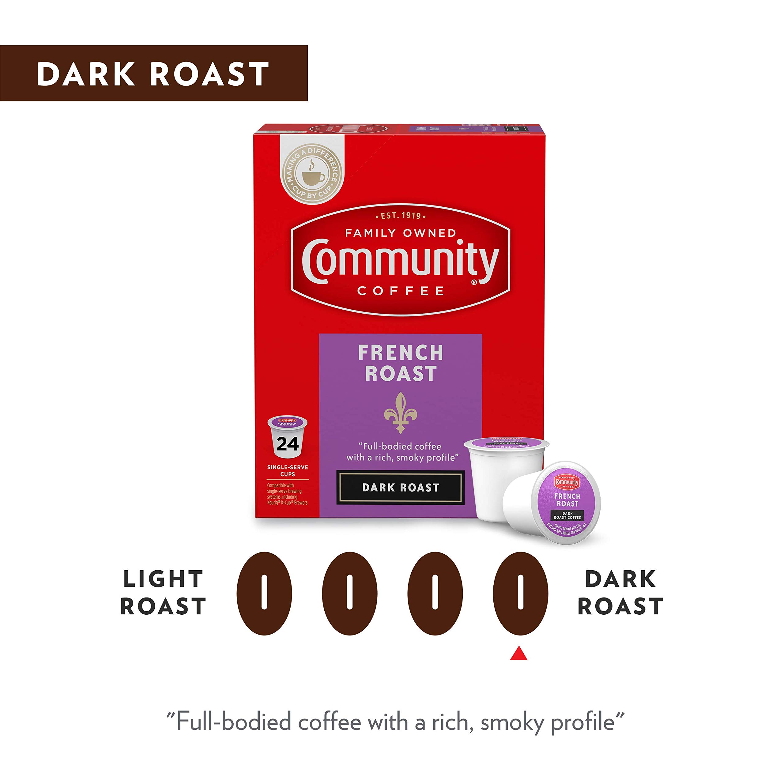 Community Coffee French Roast 24 Count Coffee Pods, Extra Dark Roast, Compatible with Keurig 2.0 K-cup Brewers, 24 Count (Pack of 1)