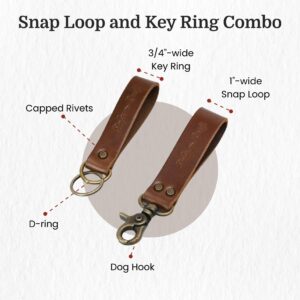 Style N Craft Snap Loop and Key Ring Combo, Full-Grain Leather Key Ring and Snap Loop Set, Dark Tan (98203)