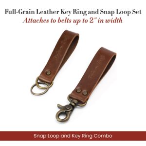 Style N Craft Snap Loop and Key Ring Combo, Full-Grain Leather Key Ring and Snap Loop Set, Dark Tan (98203)