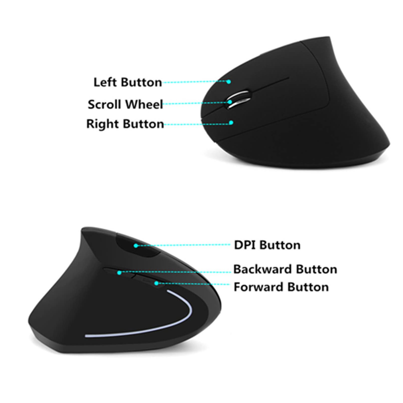 Left-Handed Mouse, Rechargeable 2.4G Wireless Ergonomic Vertical Mice with USB Receiver, 6 Buttons and 3 Adjustable DPI 800/1200/1600 for Laptop Computer PC Desktop (Left Hand)